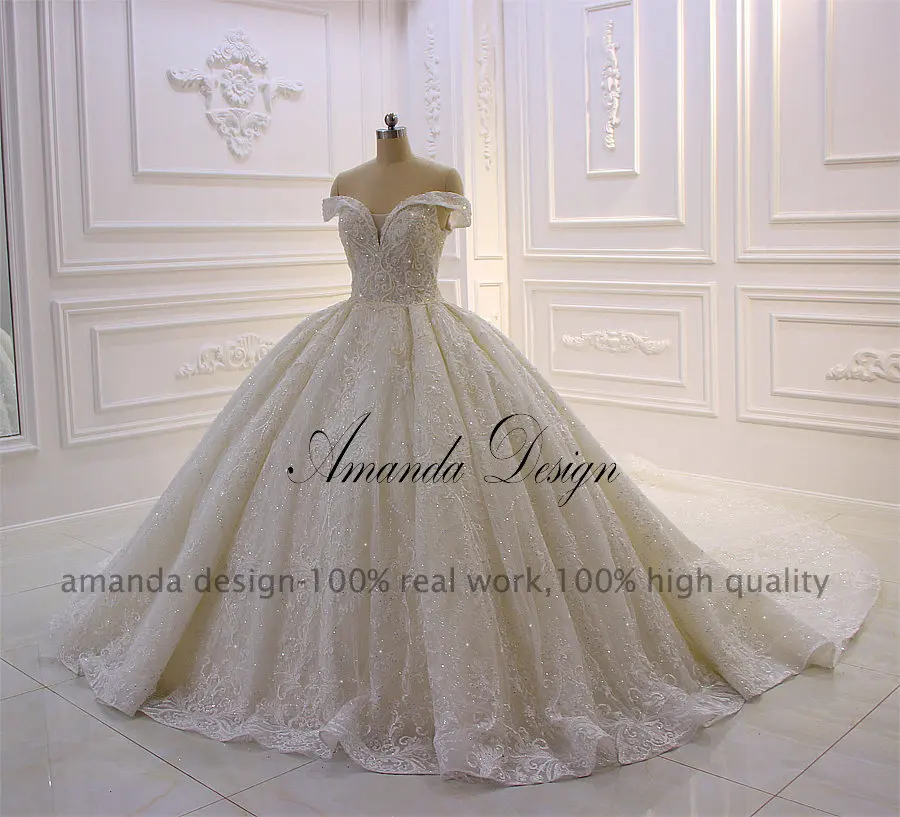 Аманда дизайн abiti sposa с плеча Империя блестящее роскошное свадебное платье - Цвет: Слоновая кость