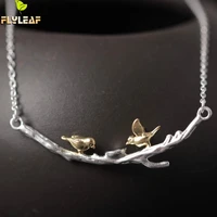 925 sterling silver gold branches birdie necklaces women vintage original handmade boutique jewelry flyleaf