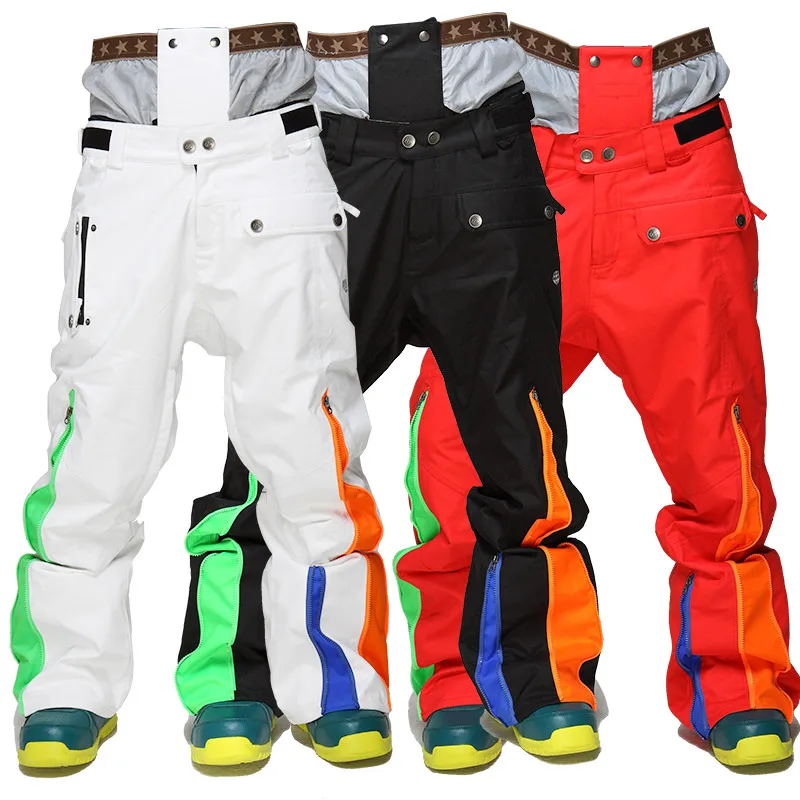 Winter  Male Ski Pants Thicken Warm Snowboard Pants Ski Trousers with Belt Outdoor Sports Trousers Waterproof Men Ski Pants