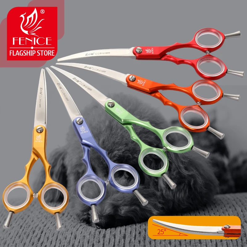 Fenice Professional Pets Grooming Scissors 6.0 inch Aluminum Handle Dog/Cat Hair Cutting Curved Shear