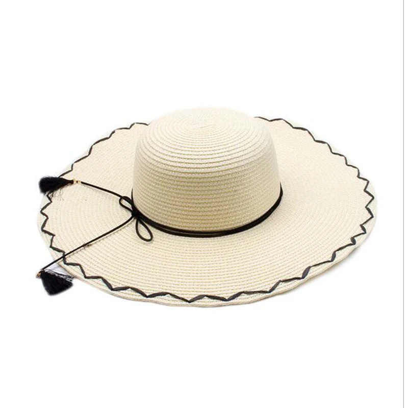 Пляжный козырек шляпы от солнца Hoed Dames Круглый топ Raffia широкие поля из соломы