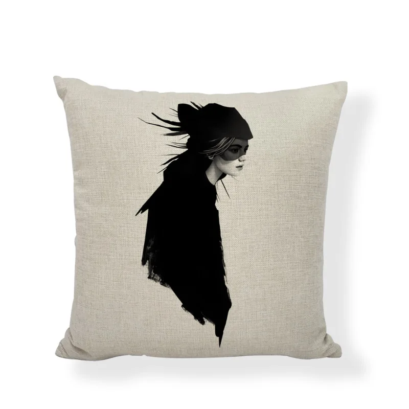 Personality Character Pattern Cushion Set 45 * 45CM Black Flowers Hummingbird Long Hair Short Pillowcase Home Decoration | Дом и сад