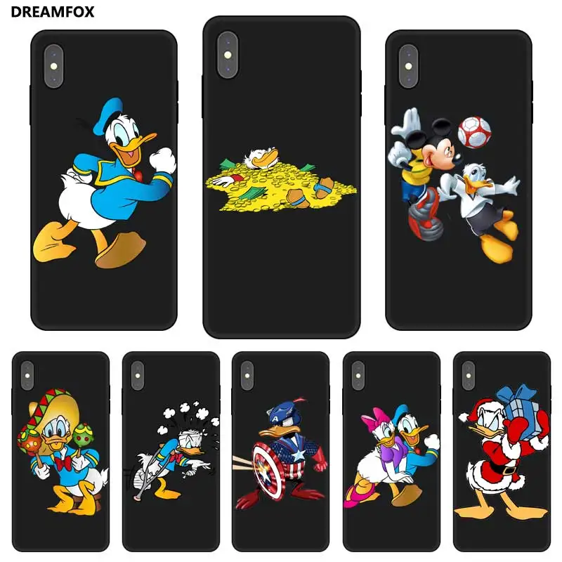 P043 Donald Duck Black Silicone Case Cover For Apple iPhone 11 Pro XR XS Max X 8 7 6 6S Plus 5 5S SE |