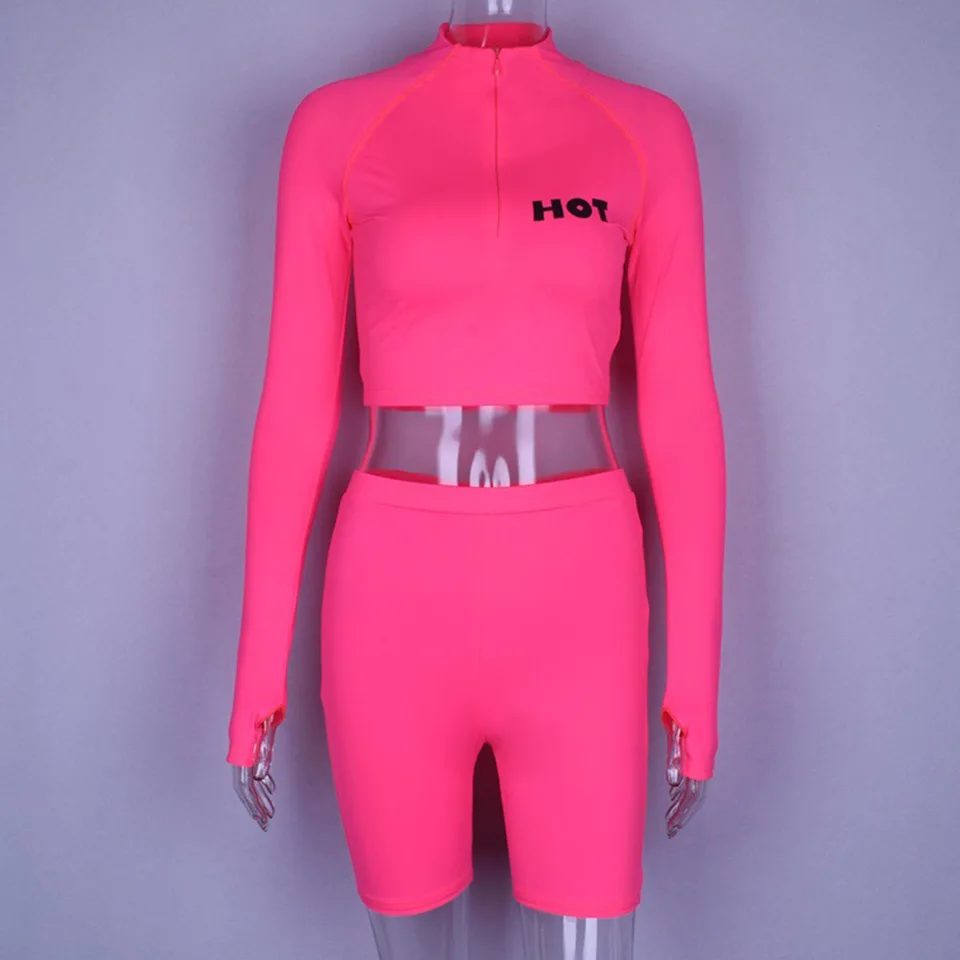 

Neon Crop Top Fluorescent Green Top Ensemble Sport Femme 2 Piece Tight Set Outfits For Women Bodycon Two Piece High Wasted Pants