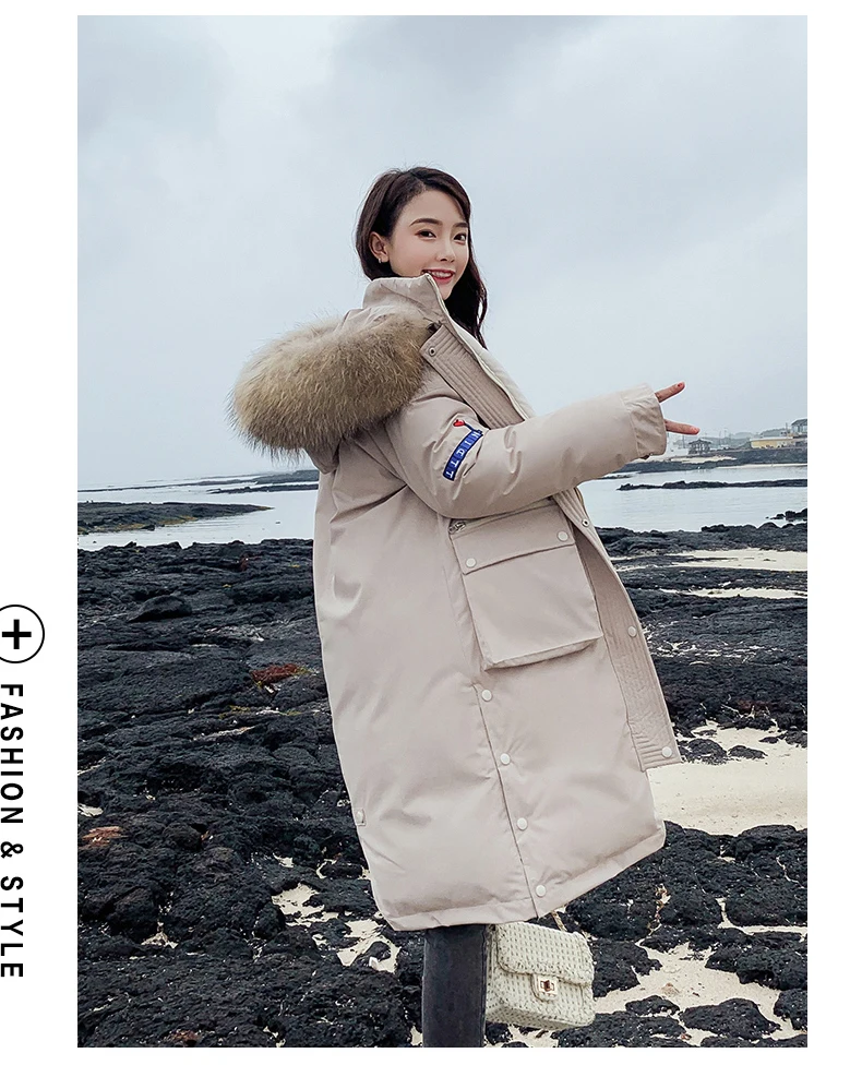 25 градусов, зимняя куртка X-long parkas, пальто для женщин, утолщенная, теплая, большой меховой воротник, куртка, пальто, повседневная женская зимняя верхняя одежда из синтепона, парки