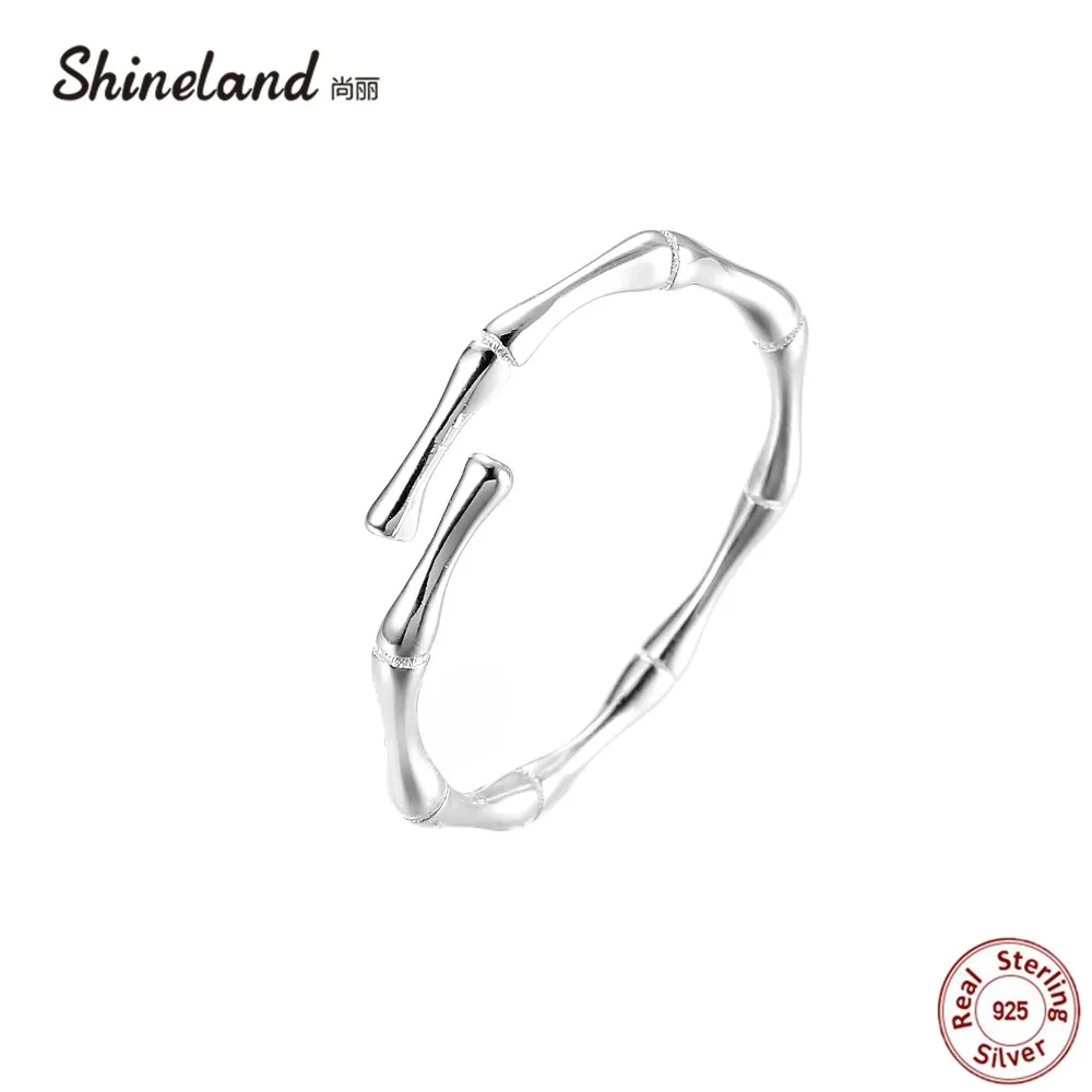 

Shineland New Real 925 Sterling Silver Bamboo Section Female Simple Retro Open Finger Ring Wedding Jewelry Fashion Accessories