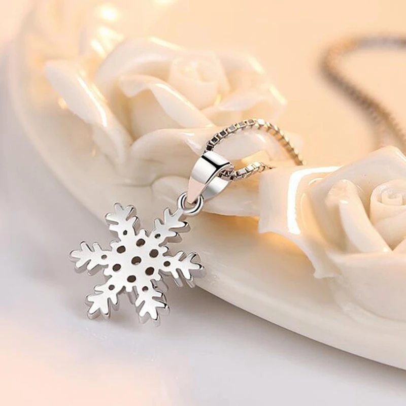 OMHXZJ Wholesale Fashion Snowflake Woman Christmas Gift White Zircon 925 Sterling Silver Pendant Charms PE143 NO Chain Necklace | Украшения