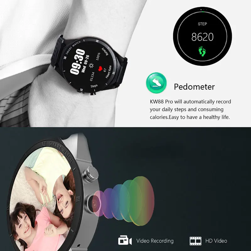 KW88 Pro 3g Смарт часы телефон Android 7 0 четырехъядерный 1. Hz 1 ГБ 16 Bluetooth 4 gps носимые
