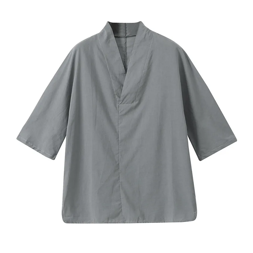 Рубашка мужская с V образным вырезом модная Повседневная блуза из льна в стиле