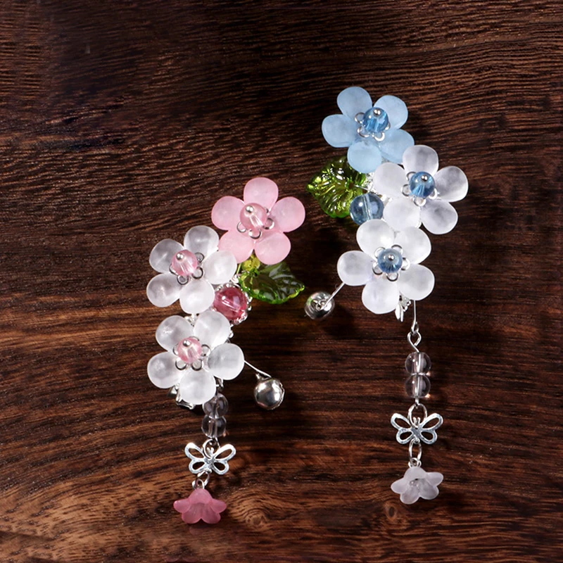 

2 pcs Vintage Cherry Blossom Tassel Antique Hair Clips Hanfu Bride Wedding Hair Jewelry Handmade Hair clip