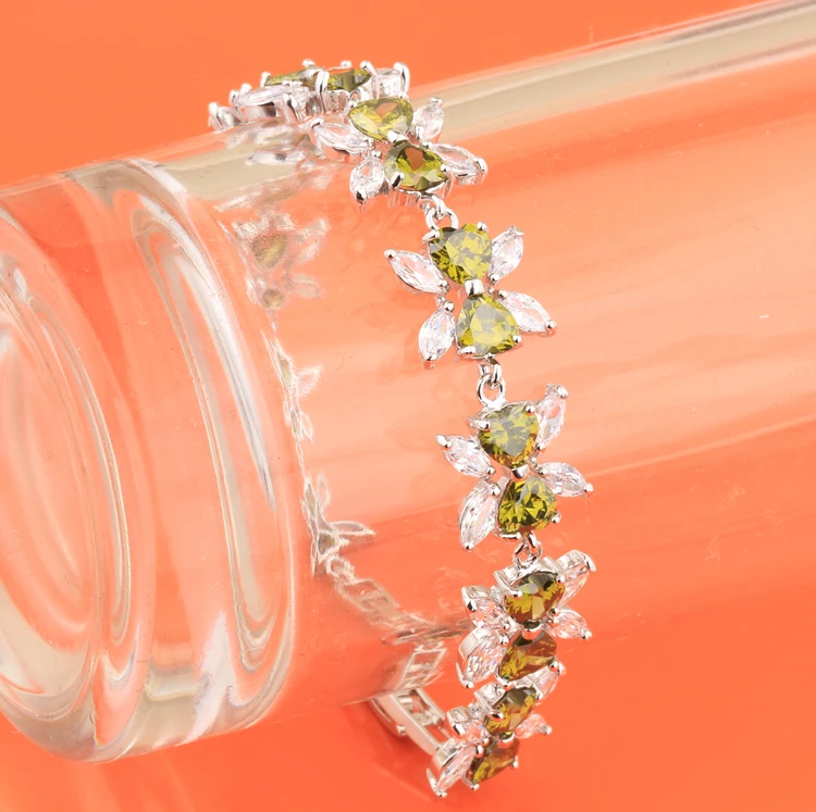 Классический браслет с зеленой бабочкой и цирконием посеребренный цепочкой Argent 6