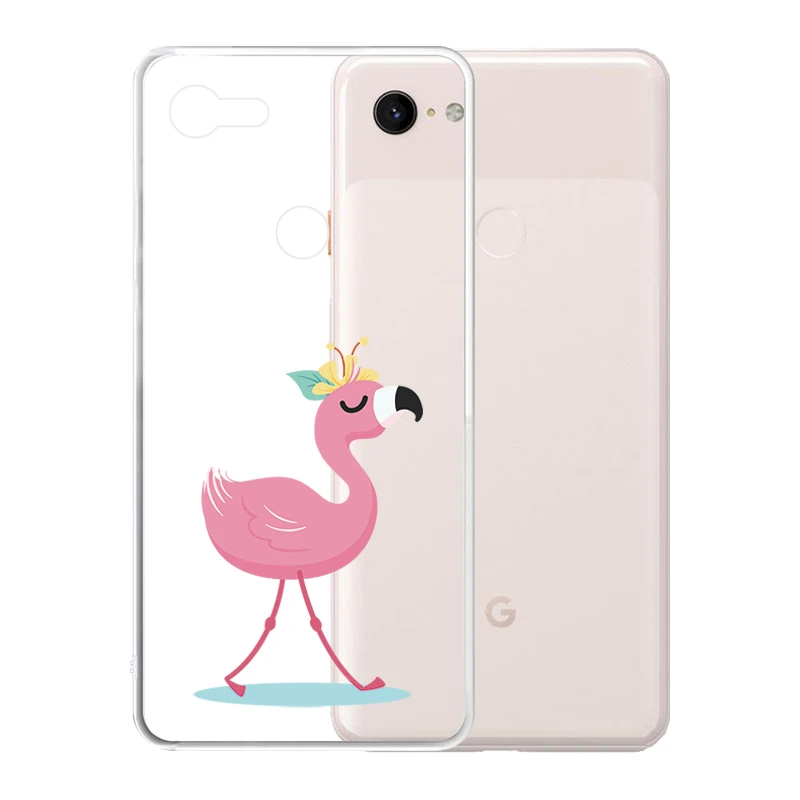 Мягкий силиконовый прозрачный ТПУ чехол для Google Pixel 4 3 XL 3A 2 Прочный с фламинго |