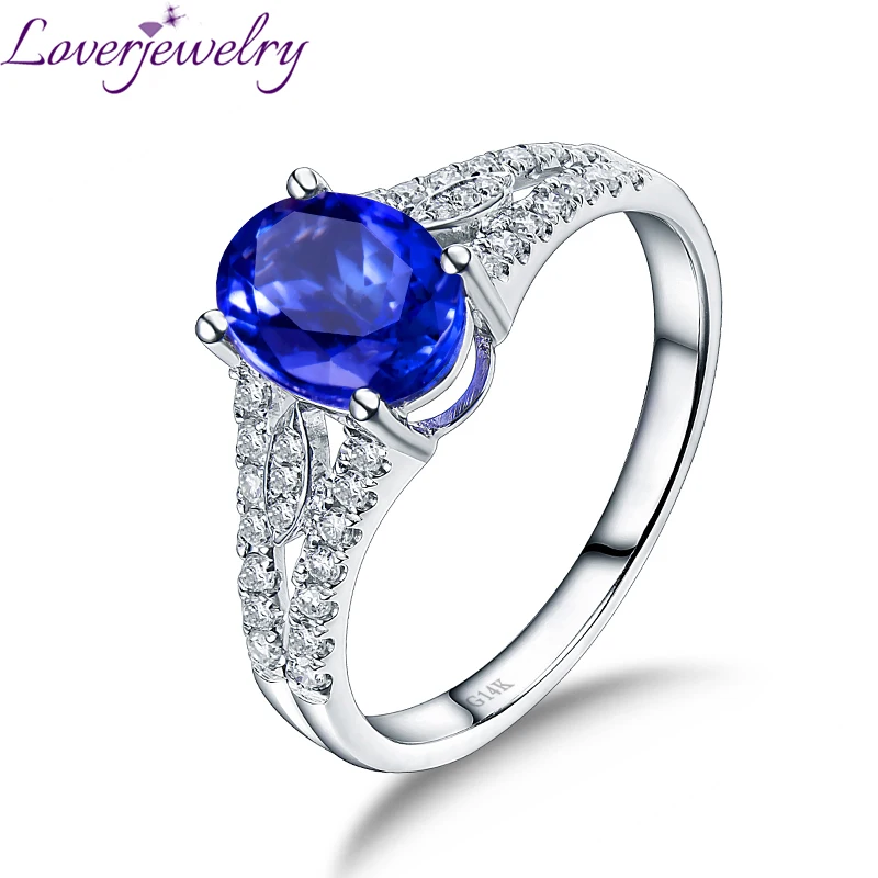 

LOVERJEWELRY Women Natural Tanzanite Rings Real 14Kt White Gold Charming Diamonds Jewelry Ring for Female Christmas Presents