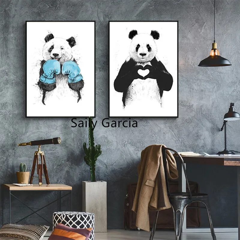 

Funny Giant Panda Fighter Cartoon Poster Modern Kids Room Wall Art Print Picture Home Decor Canvas Painting No Frame