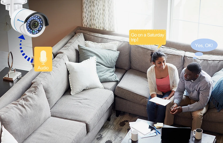 Techage Yoosee APP P2P 1080P Wi Fi 2MP SD карта Запись Беспроводная охранная Камера