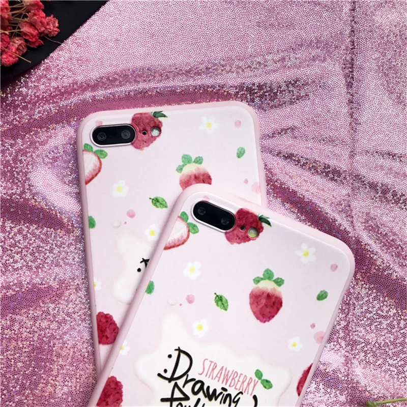 Fashion Pink Strawberry watermelon Case For iPhone 5 S SE 6 6S Plus Soft high quality Girl X 7 8 shel |