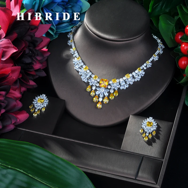 Женский комплект ювелирных изделий HIBRIDE набор из фианита AAA с блестящим цветком