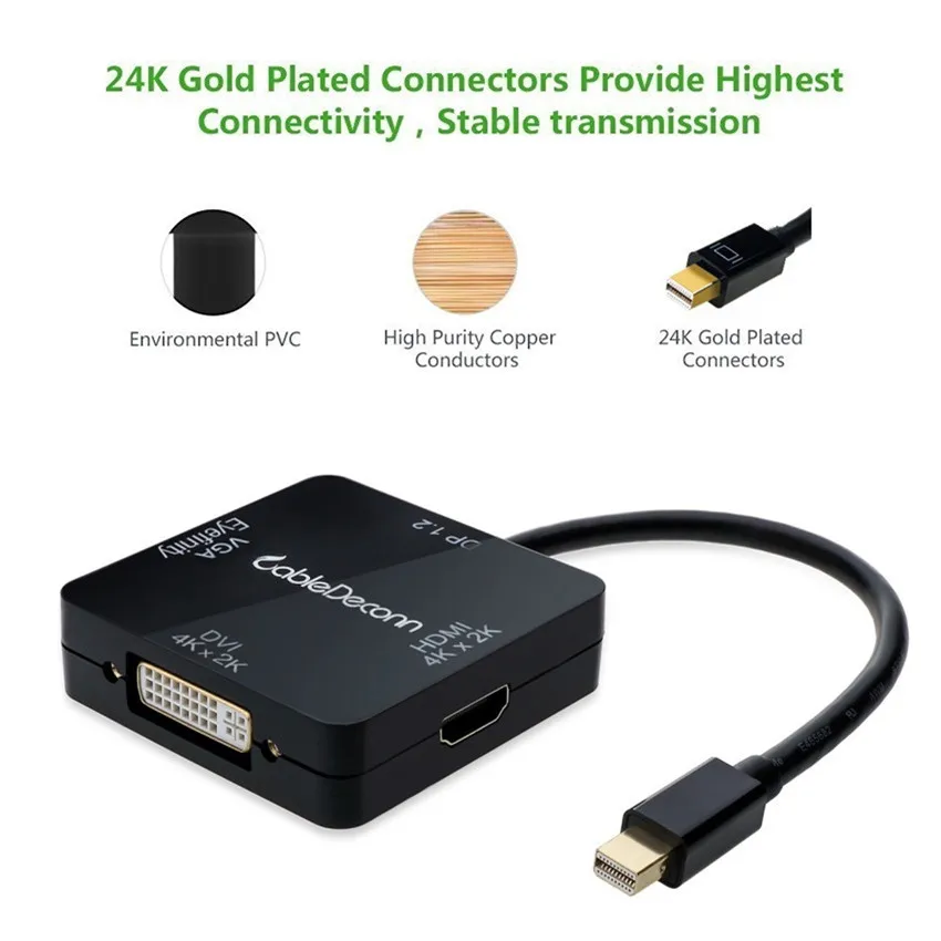 Mini DisplayPort для VGA DVI HDMI 4K * 2K Мультифункциональный адаптер квадратный Macbook 3 в 1 DP