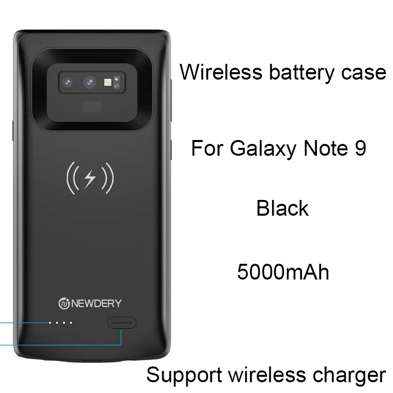 Black for Note 9 Чехол с беспроводным питанием для samsung galaxy Note 9, 5000 мА/ч, чехол с аккумулятором Qi, чехол с беспроводной зарядкой для samsung note 8, 5500 мА/ч - Цвет: Black for Note 9