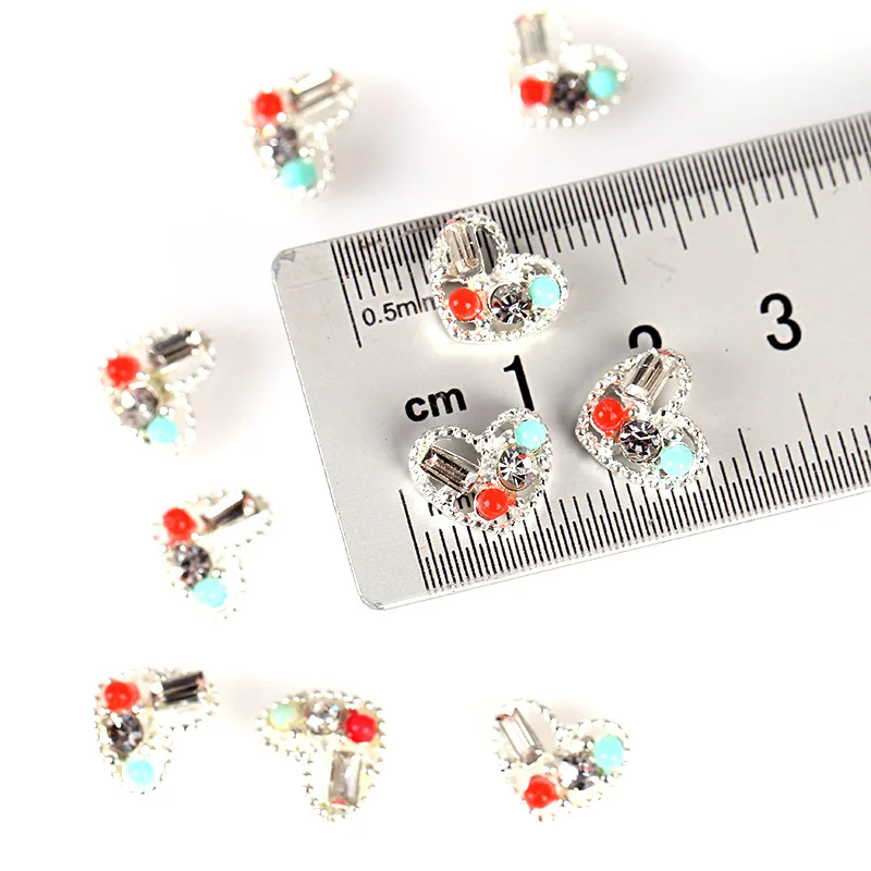 10 шт. серебряные металлические стразы в форме сердца 3d украшения для дизайна