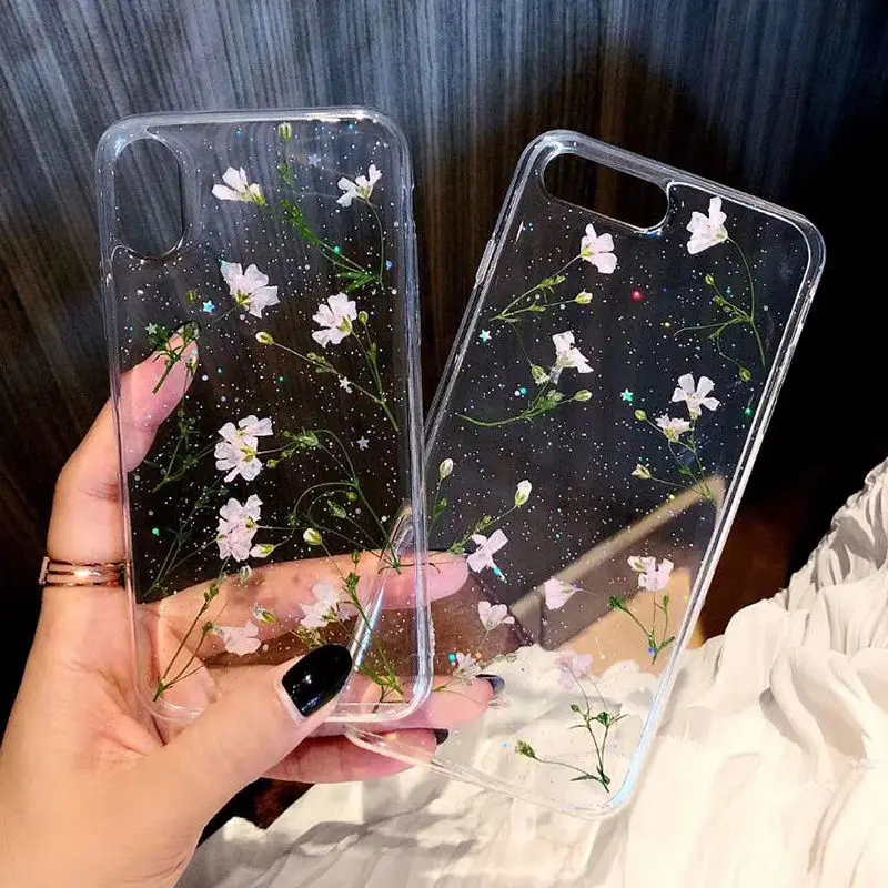 Живыми цветами засушенные цветы Мягкий TPU чехол для iPhone X XR XS Max 6 S 7 8plus кейс Samsung Galaxy