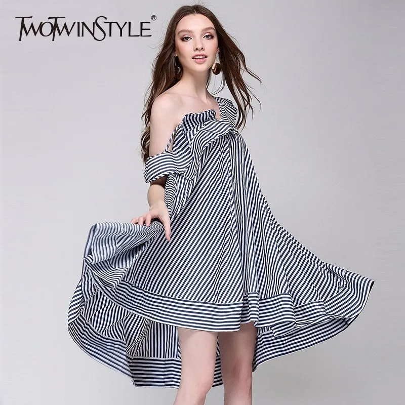 Платье TWOTWINSTYLE платье в полоску для женщин с открытыми плечами открытой спиной