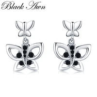 black awn cute natural butterfly silver color jewelry drop earrings for women boucle doreille i117