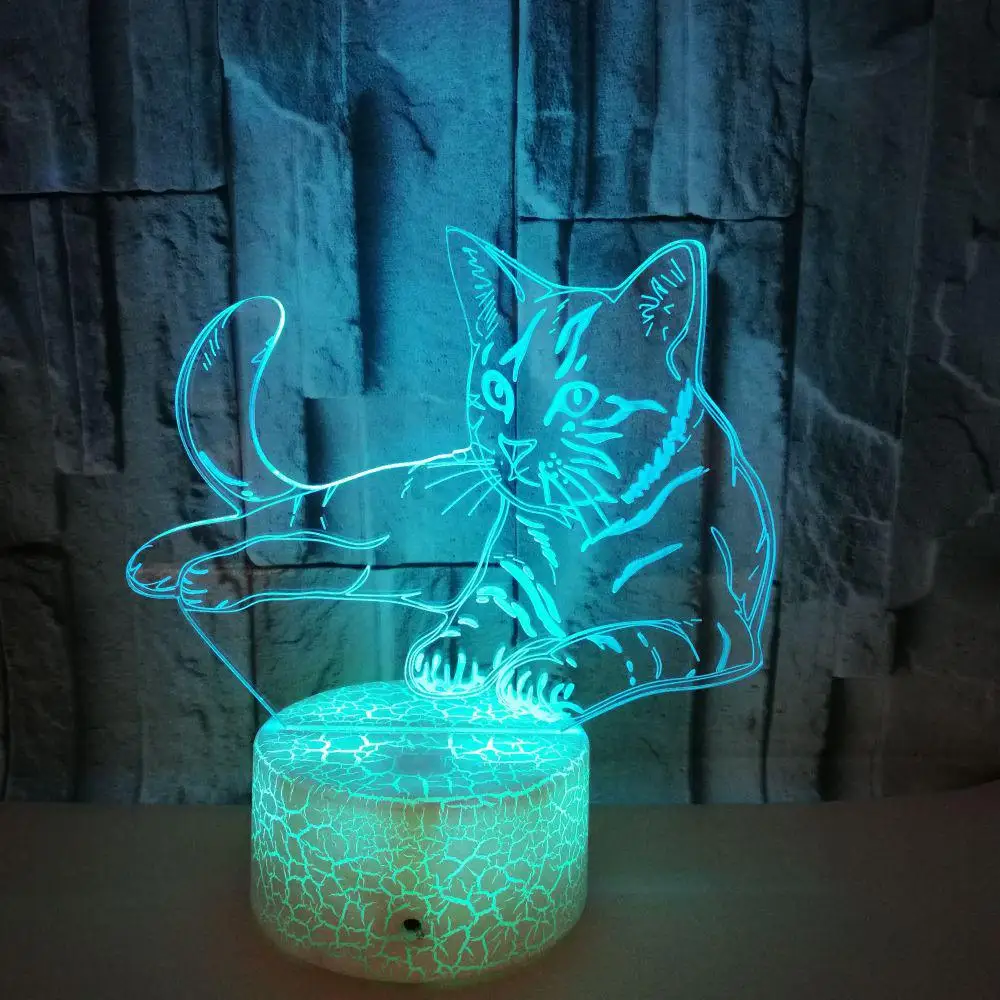 Красочные 3d напряжение кошка 3D настольная лампа акриловое видение стерео сенсорный Usb настольные лампы для гостиной современная настольная лампа - Цвет абажура: 7 color change