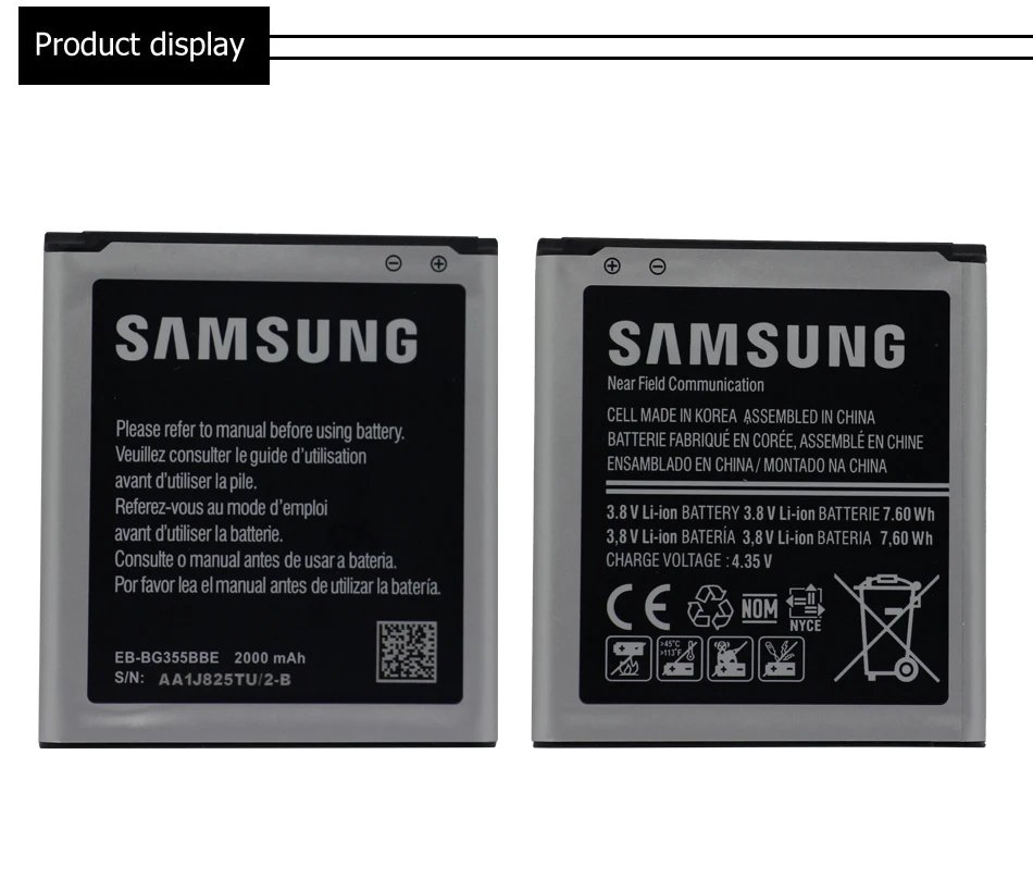 Samsung замена мобильного телефона батарея EB-BG355BBE 2000 мАч для samsung GALAXY Core 2 G355H SM-G3556D G355 G3558 G3559 G3556D