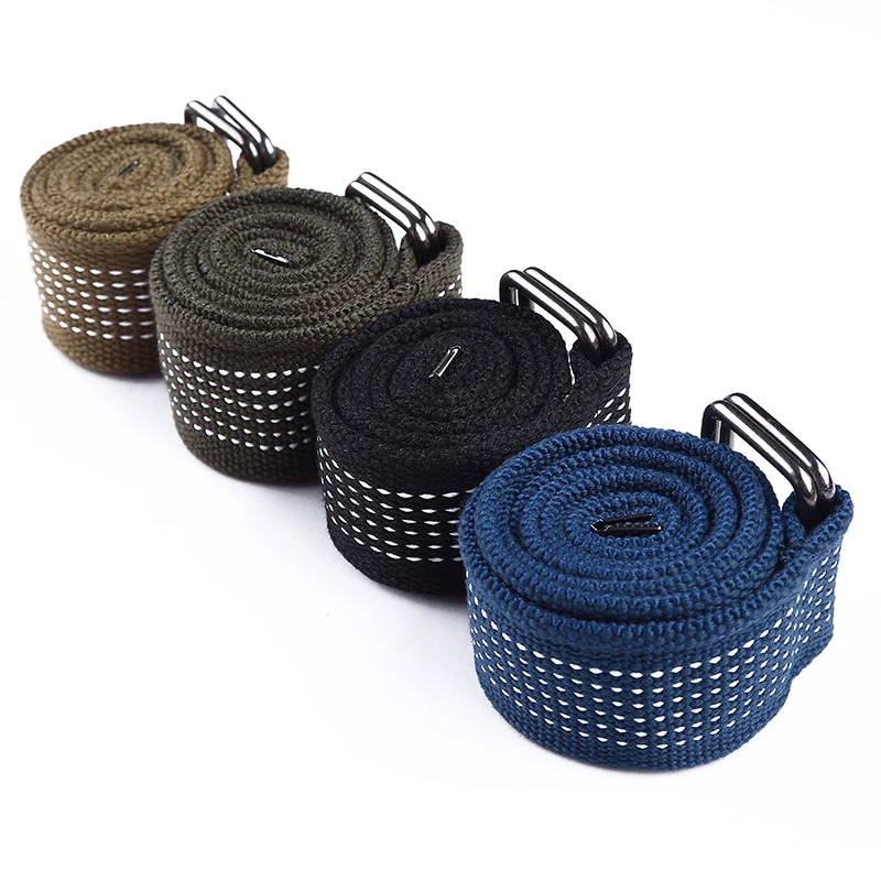 Женские и мужские холщовые ремни с двойными кольцами пряжкой на поясе двойным