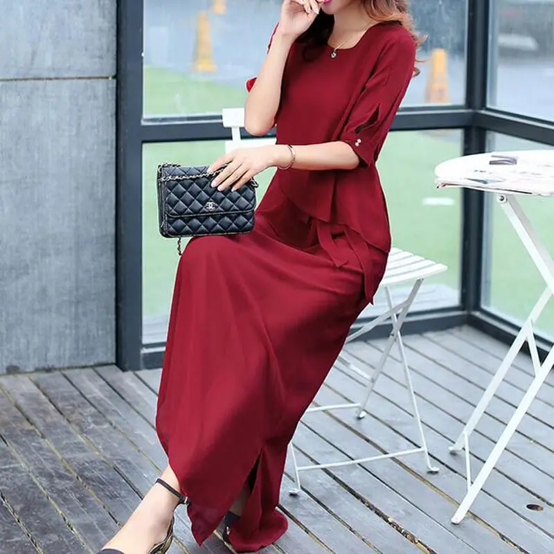 Ethnic Elegant women dress plus size loose half sleeve 2019 chiffon Maxi long summer Robe vestidos de festa tunique femme | Женская
