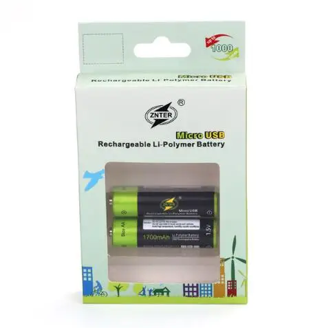Золотой ZNTER 2/4 шт 1,5 V AA Перезаряжаемые Батарея 1700 мАч зарядка через usb литий Батарея акумуляторная батарея по кругу проложен микро Зарядка через usb кабель челнока - Цвет: Золотой