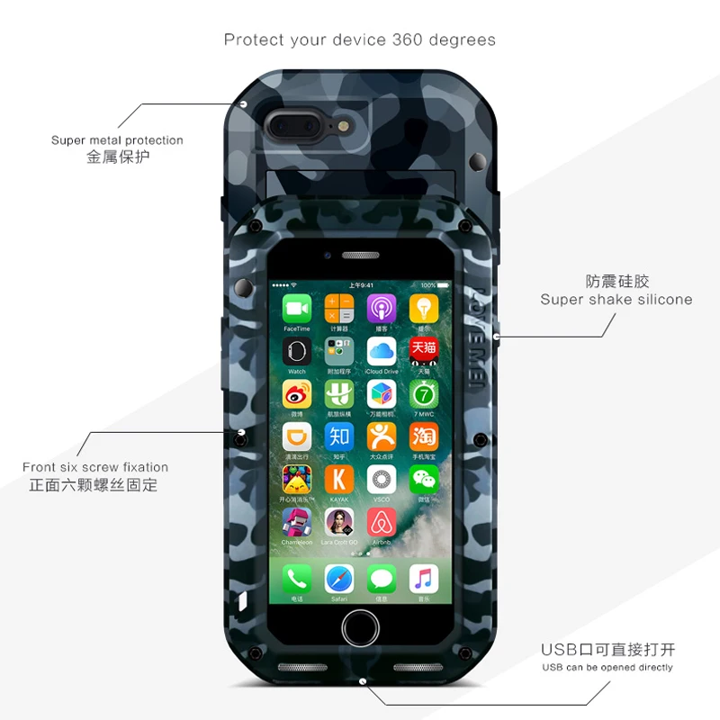 LOVEMEI CAMO Series Aluminum Waterproof Case For iPhone 7 Plus 8 Cover Armor Camouflage Full Body Protection Phone |