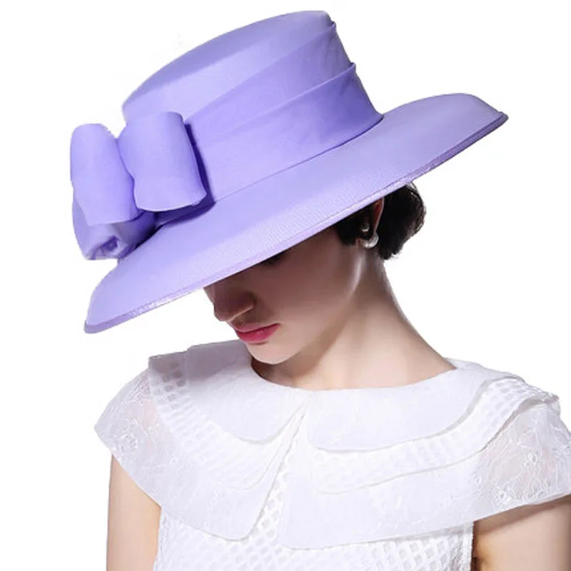 Женские головные уборы FS фиолетовые с большим бантом и широким полями|hats for