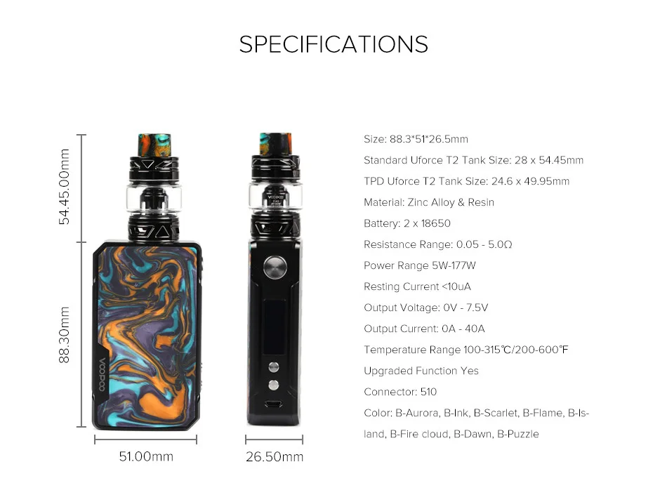 VOOPOO DRAG 2 Коробка мод 5 мл Uforce T2 Танк Uforce U2 N3 катушка 177 Вт максимальный выход Электронная сигарета против Voopoo Drag Mini