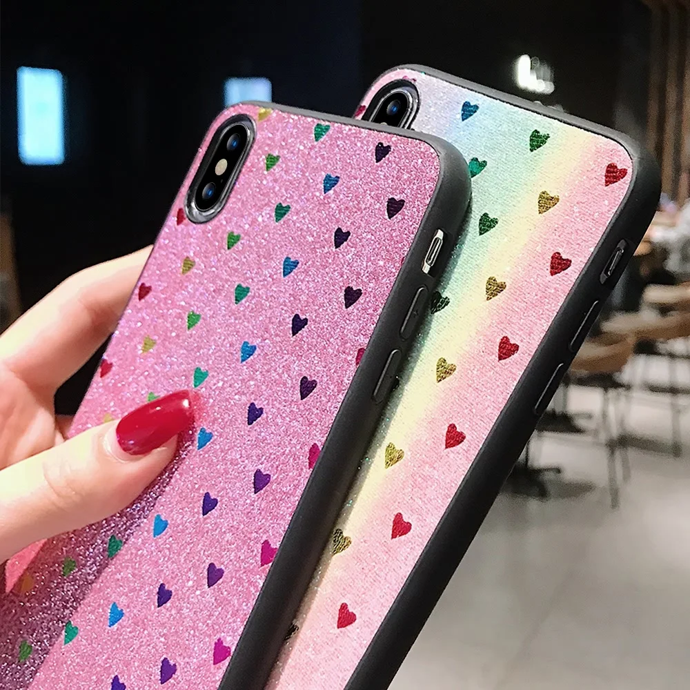 L-FADNUT Love Heart Silicone Phone Case For iPhone 7 Plus 8 6S 6 Bling Shockproof Soft Bumper Cover Xr X Xs Max Capa |