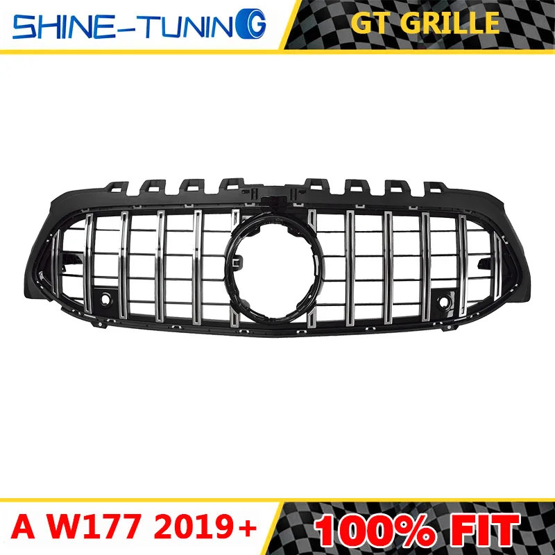 Подходит для mercedes A Class W177 amg GT Grill A35 A45 Решетка переднего бампера гоночная решетка A180 A200 A250 gt grill - Цвет: silver with camera