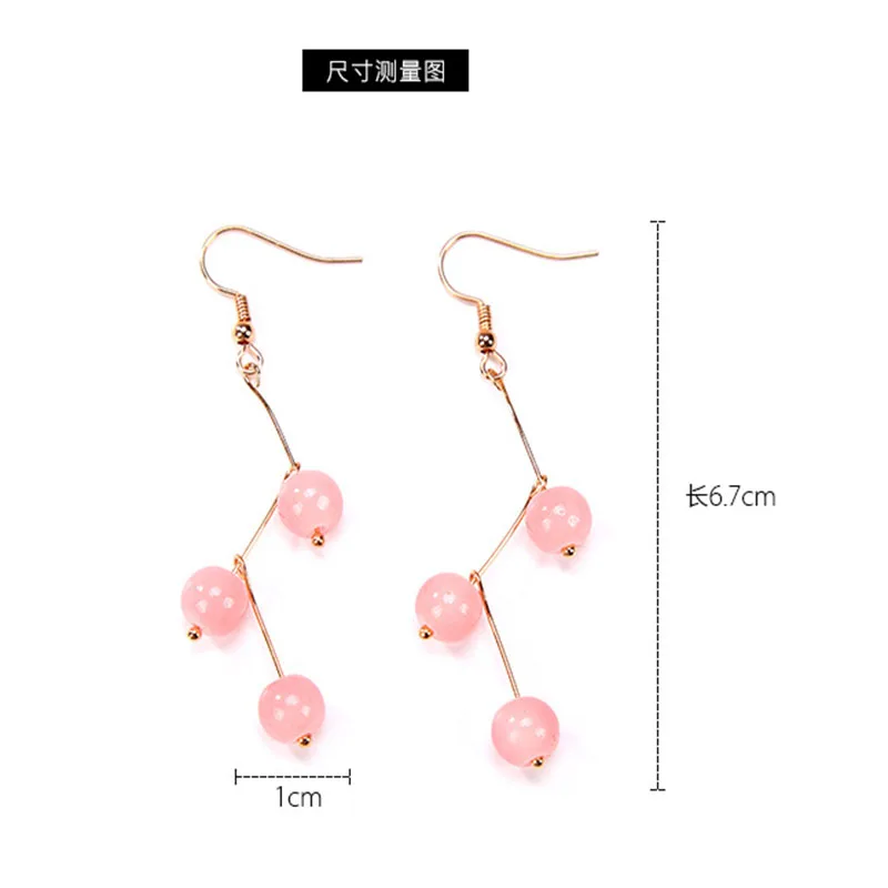

Pink Round Beads Stick Connecting Cortuous Branch Golden Dangle Earrings Drop Earrings for Women