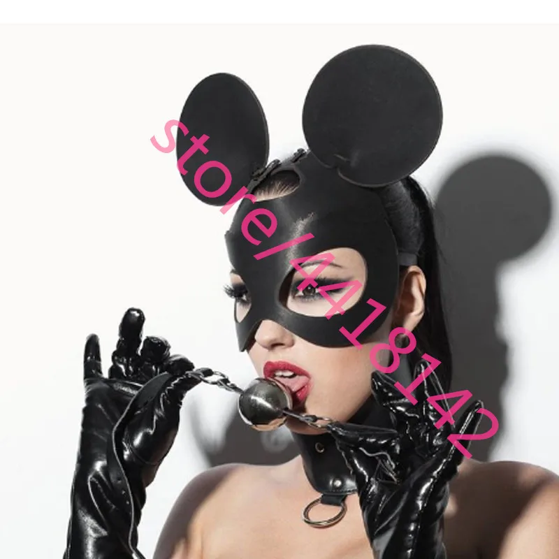Маска с красной мышью регулируемая ушками черный и красный цвет кошачья бленда