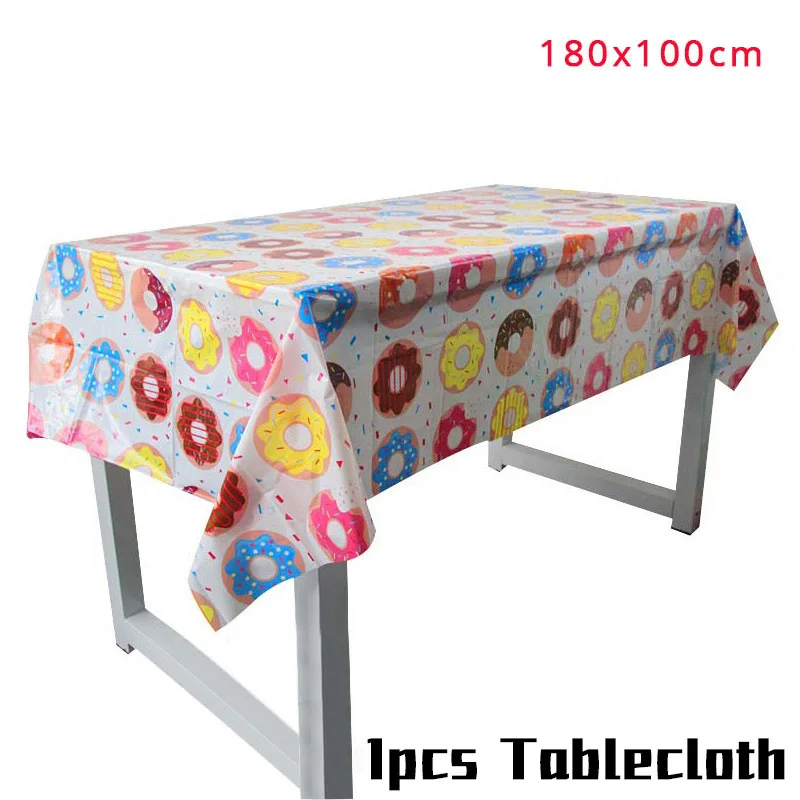 1pcs Tablecloth MEIDDING пончик вечерние одноразовые столовые приборы бумажные тарелки салфетки для стаканчиков баннер детский душ Дети День рождения украшения принадлежности - Цвет: 1pcs Tablecloth