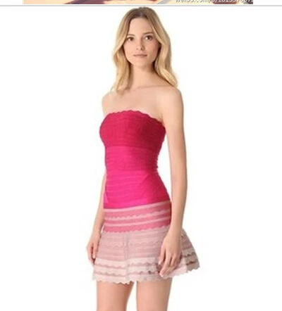 New arrival 2014 women strapless ombre bandage dress off the shoulder pink ruffle cute sweet sexy female casual clothing HL1654 | Женская