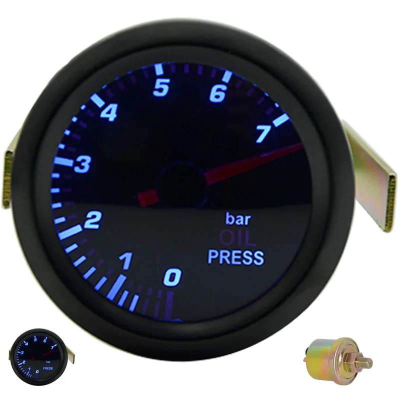 Oil Pressure bar 52 мм Boost/вакуум/Температура воды/Температура масла/Масляный Пресс/Напряжение/Тахометр/соотношение воздушного топлива/EGT датчик Аналоговый синий светодиод+ 52 мм Gauge Pods - Цвет: Oil Pressure bar