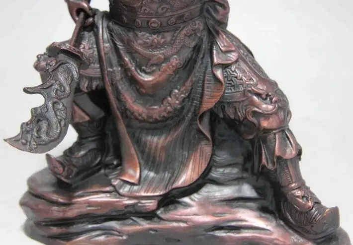 Китайская народная статуя Гуань Гонг Дракон Юй из чистой бронзы Бог войны