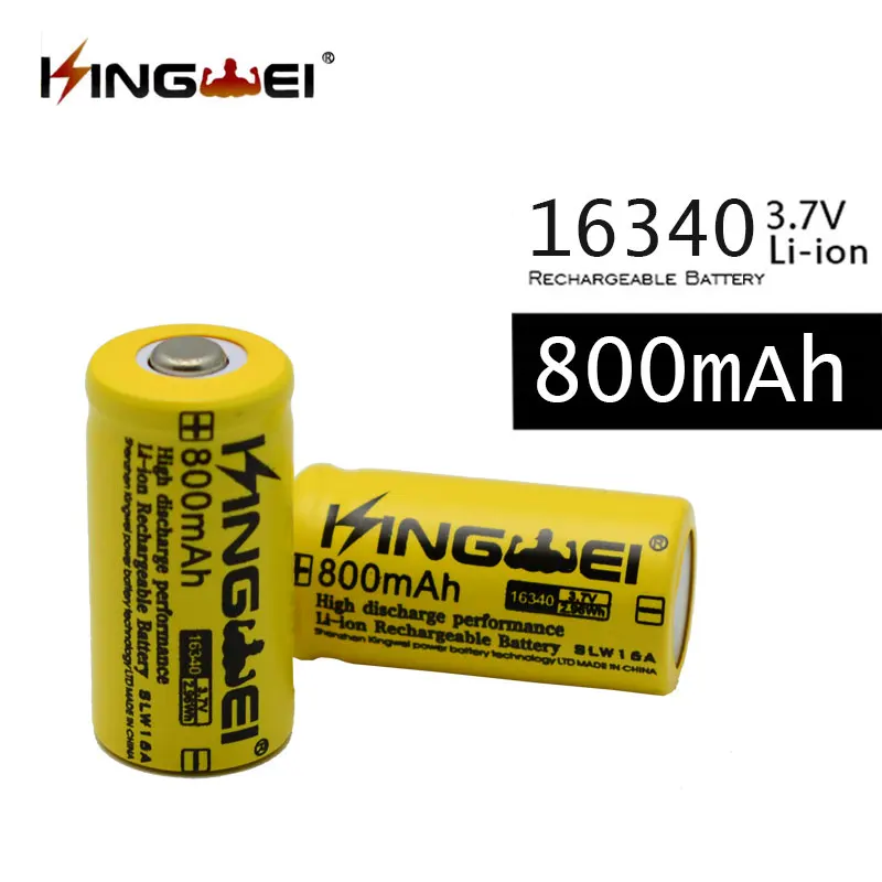 2018 новый аккумулятор KingWei 16340 800 мАч 3 7 в литий-ионный желтый заостренный
