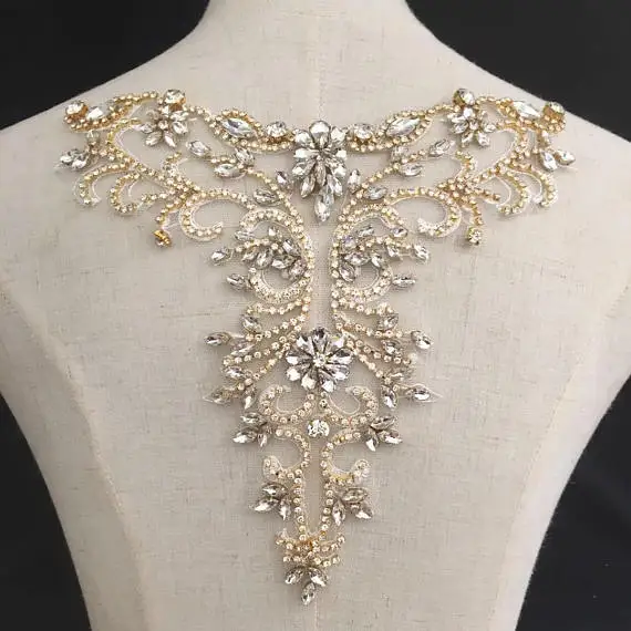 Золотые стразы аппликация для невесты воротник товары рукоделия|gold rhinestone|rhinestone