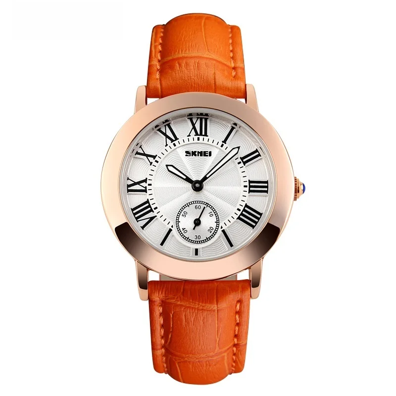 orange SKMEI Роскошные Кварцевые женские часы, модные часы, женские часы с кожаным ремешком, женские наручные часы, Топ бренд, reloj mujer 1083 - Цвет: orange