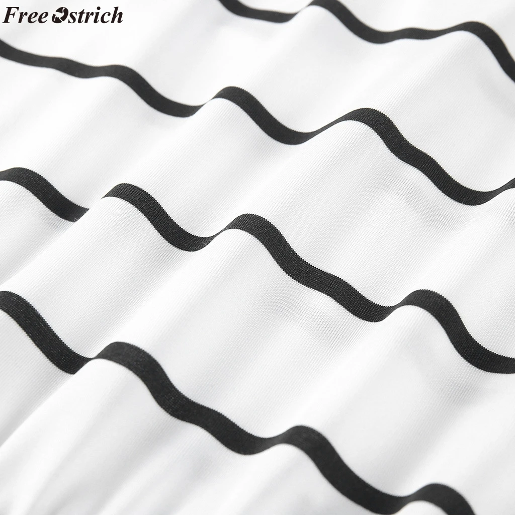 Свободное Полосатое платье с эластичной талией и рисунком страуса женское