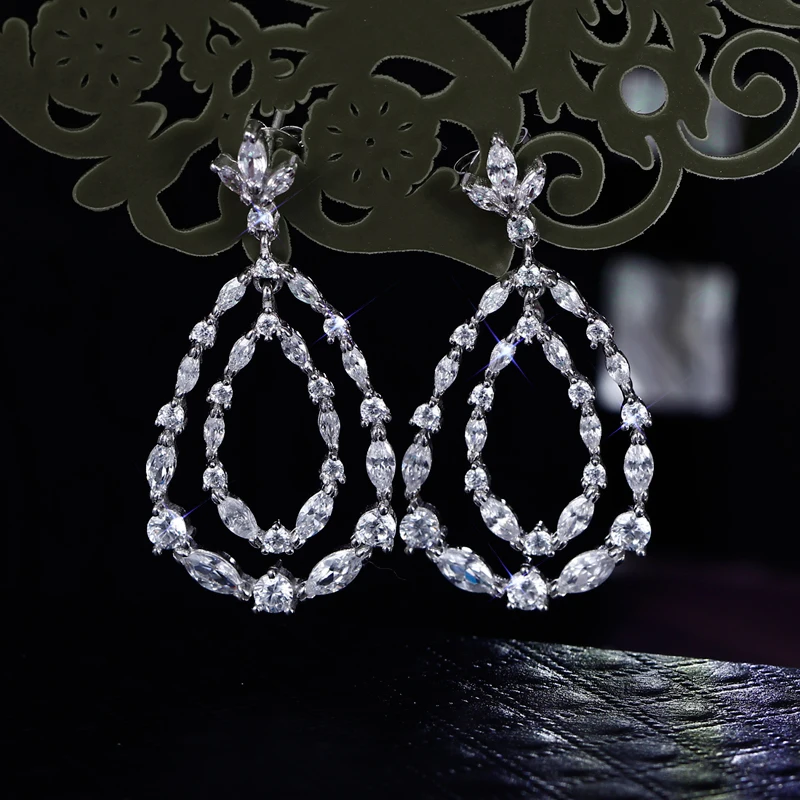 925 серебро Висячие Серьги Сделано с 0.91ct ясно AAA Цирконий Lover Аллергия Бесплатная