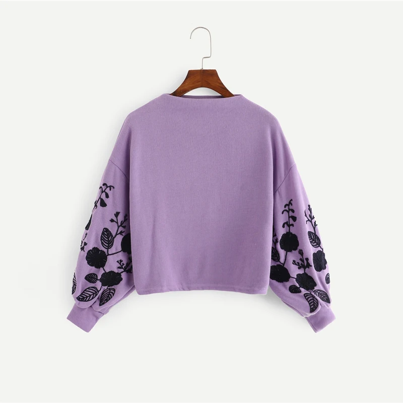 SHEIN Нарядный Свитшот С Контрастной Вышивкой Толстовка я Цветочной Вышивкой