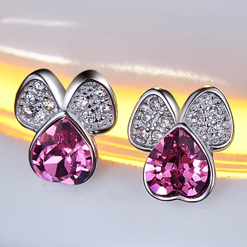 M&ampW JEWELRY 925 sterling silver mouse ear earrings Austrian crystal CZ European and American fashion sweet Jewelry | Украшения и